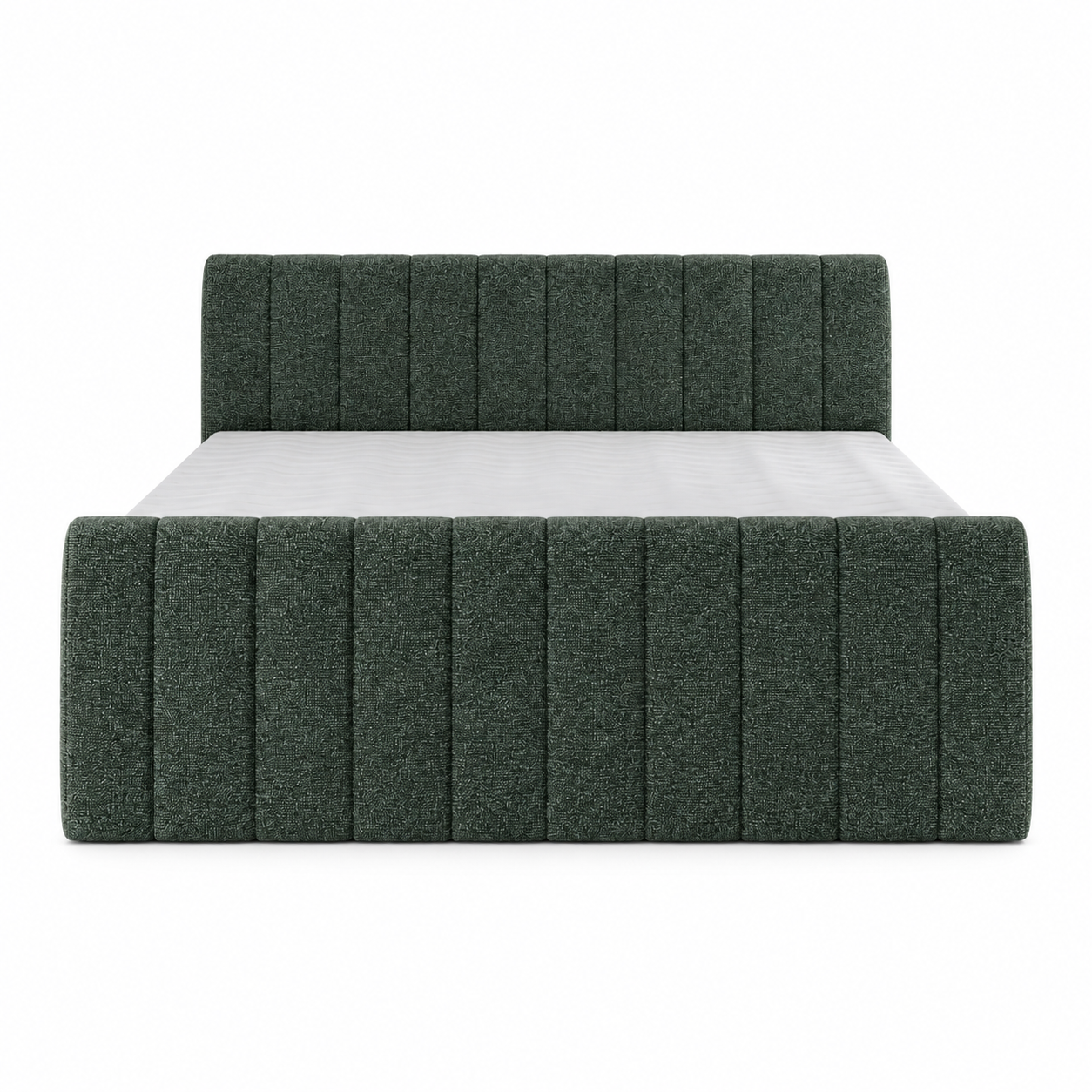Bed Port Lincoln (Continental) — digital upholstery visualisation in AURORA 11 WINTER MOSS fabric; original photos retained